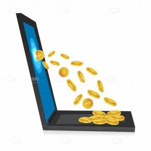 Laptop with dollar coins
